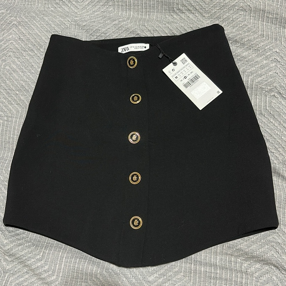 NWT Womens Zara black button down blogger fav mini skirt Size M